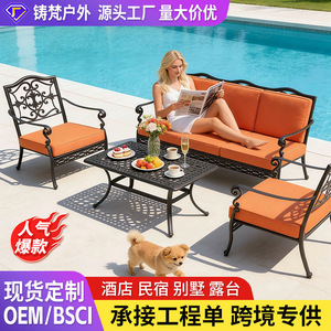 Aluminum Garden <b>Sofa</b> Set With Waterproof Cushions Rust Proof <b>Outdoor</b> Furniture For Villa Patio Traditional Design - Product Image 2