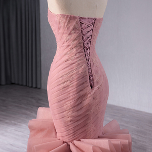 Robe de mariée et de soirée sans bretelles pour femme, longue avec traîne à volants, grande taille RSM241014 - Product Image 4