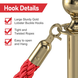 حبال حواجز حمراء ملتوية بطول 1500 مم، حبال وأعمدة للتحكم في الحشود، حواجز مرورية - Product Image 5