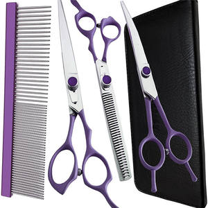 Juego de tijeras para peluquería de mascotas, tijeras rectas y curvadas de 7 pulgadas, color morado, con peine para perros y gatos, herramientas de cuidado y belleza - Product Image 1