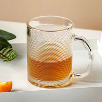 Tasse à boire en verre rayé de style américain avec poignée, tasse à thé, pour salon/usage domestique, tasse en verre à rayures verticales