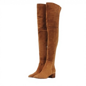 Collection Automne-Hiver 2025 – Bottes mode zippées au-dessus du genou, style européen et américain, talon moyen, en laine et daim, semelle extérieure en caoutchouc, pour femme - Product Image 3