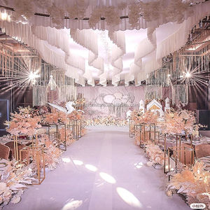 Bối cảnh Rèm màn màu hồng treo lên chéo màn hai lớp đám cưới tường bối cảnh sân khấu rèm với khung đứng - Product Image 6