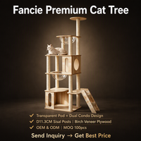 Arbre à chat robuste et écologique certifié FSC, avec niche en acrylique, double logement, en bouleau massif, tour multi-niveaux, griffoir en sisal, pour intérieur