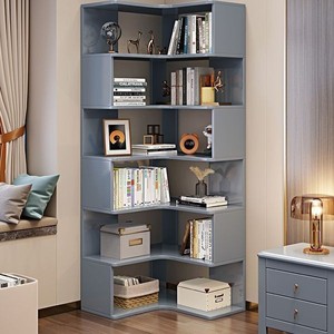 Solid Wood Corner <b>Bookcase</b> Multi Layer Storage Shelf Living Room Bedroom Furniture <b>Walnut</b> Color Modern Minimalist Design - Product Image 4