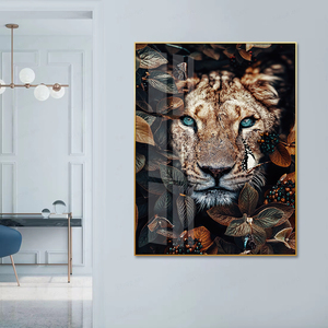 Maison hôtel bureau décoration murale cristal porcelaine poisson avec cadre en alliage d'aluminium peinture sur verre avec crist - Product Image 3