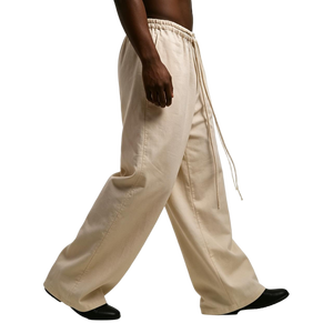 <span class=keywords><strong>Pantaloni</strong></span> Larghi da Uomo <span class=keywords><strong>in</strong></span> Tessuto Pesante Testurizzato, Minimalisti <span class=keywords><strong>con</strong></span> Coulisse, Vestibilità Rilassata, Colore Ecru, Stile Streetwear Urbano - Product Image 3