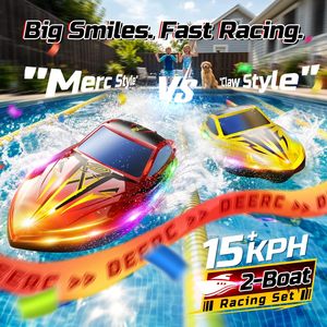 DEERC 2-Pack <b>RC</b> Boats Kids Fast Remote <b>Control</b> Boat 41200mAh Batteries 120 Min Runtime 7 LED Lights Capsize Recovery 2.4GHz - Product Image 2