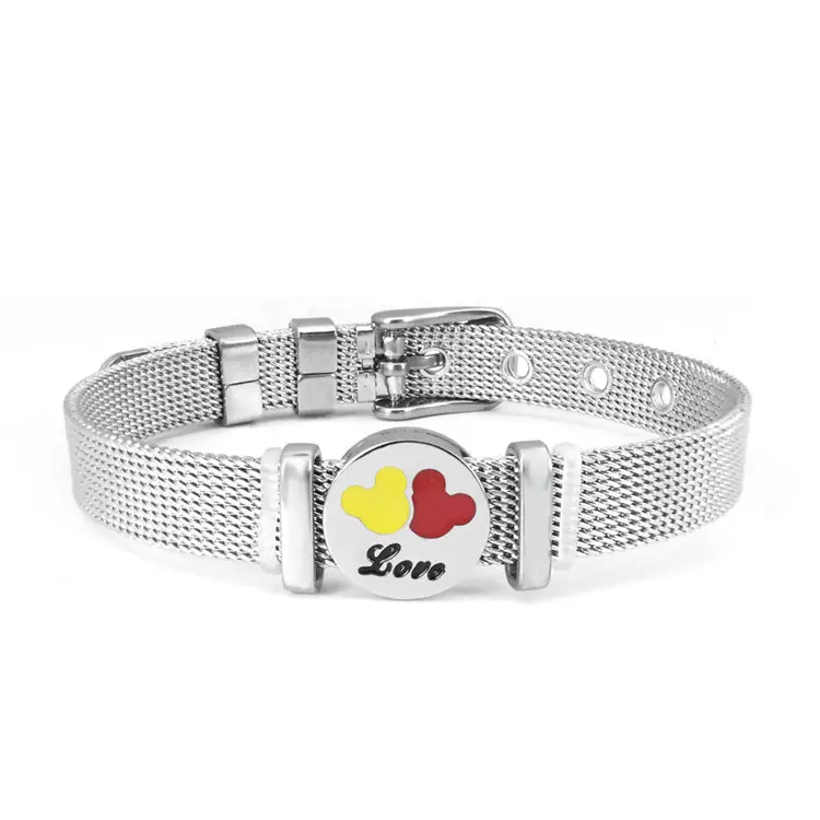 Custom Logo Dames Vrouwen Minimalistische Goud Mickey Liefde 316L Rvs Solide Metalen Horloge Band Mesh Armband