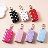 Mini pochette mignonne en cuir verni avec fermeture éclair pour femme, motif pois, étui porte-clés de voiture, plusieurs couleurs, pochette à monnaie portable avec mousqueton