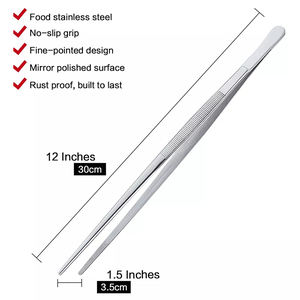 ステンレス鋼のキッチンシェフピンセットは、鋸歯状のヒントで食品ロングトングを設定します調理用食品ピンセット - Product Image 2