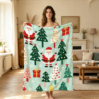 Couverture Polaire de Noël en Gros, Motif Père Noël et Sapin, Idéale pour Salon, Chambre d'Enfant, Canapé – Collection Hiver