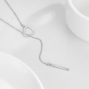 Usine de haute qualité hypoallergénique en acier inoxydable chaîne de clavicule Unique or argent géométrique bâton coeur pendentif collier - Product Image 5