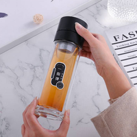 Bouteille d'eau en verre borosilicate à double paroi 300 ml, ouverture à un clic, infuseur à thé anti-fuite, tasse portable
