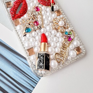 Custodia per Telefono con Rossetto Rosso Sexy e Perle per iPhone 15 16 Pro Max 14, Custodia di Lusso Fai-da-Te con Tacco Alto per S23 S25 S24 Ultra - Product Image 5