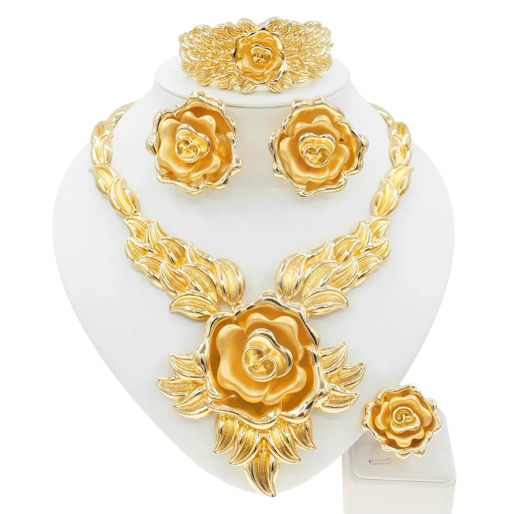 Yulaili — grand bijou luxueux en forme de tournesol pour femmes, bijou brésilien plaqué or 24k, accessoire de mariage
