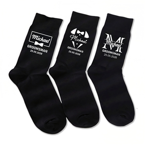 Calcetines de boda para el novio - Calcetines personalizados con nombre, rol y fecha para los padrinos de boda, regalos divertidos para compromisados y propuestas de matrimonio - Product Image 1