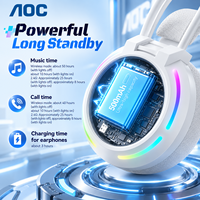 Casque de jeu sans fil AOC Bluetooth 6.0 2.4GHz, casque supra-auriculaire avec éclairage RGB et micro, distributeur mondial, vente en gros, approvisionnement en vrac