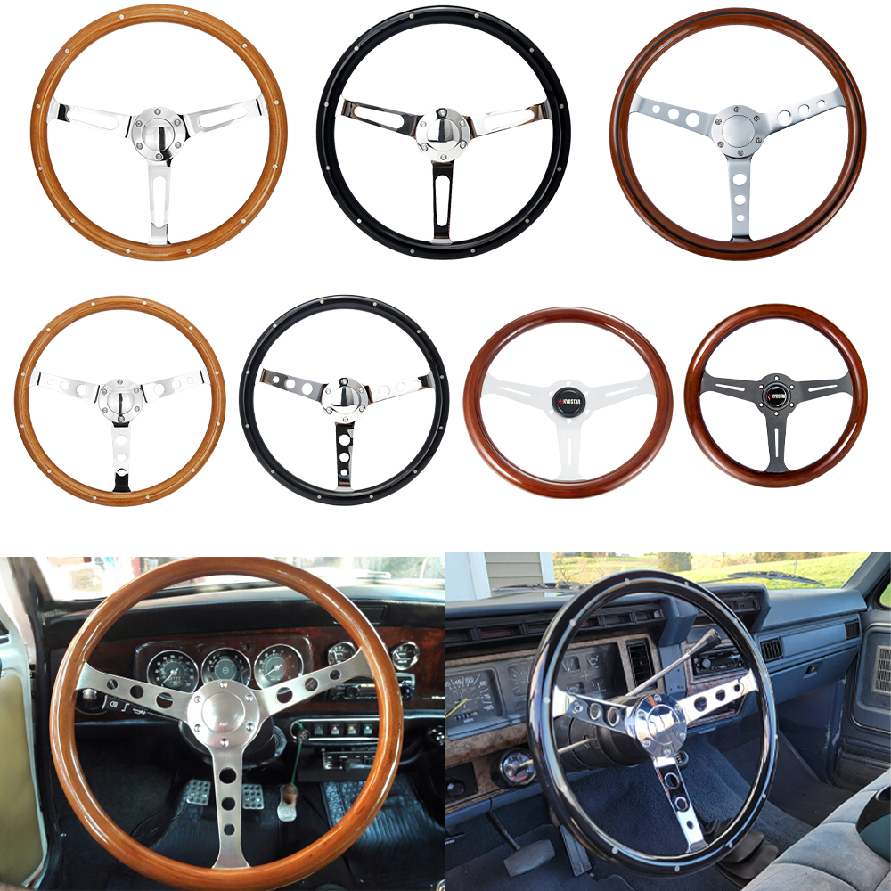 Volante De Madera De Carreras Universal 15" - Estilo Vintage, Con Botón De Claxon, Para Coches Y Karts