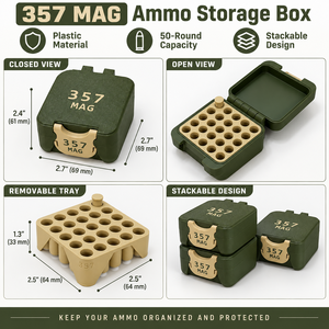 Boîte de rangement pour munitions <span class=keywords><strong>357</strong></span> MAG, capacité de 50 munitions, étui en plastique pour munitions, organisateur empilable pour .<span class=keywords><strong>357</strong></span> <span class=keywords><strong>Magnum</strong></span> - Product Image 3