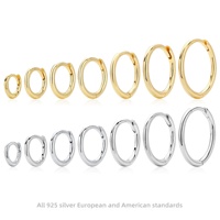Vente en gros de boucles d'oreilles créoles Huggie en argent sterling S925, petites créoles minimalistes à charnière pour femmes, ton or ou argent