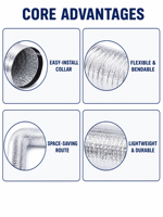 Tuyau flexible en aluminium avec collier en caoutchouc noir, facile à installer, pour l'évacuation des sèche-linges, des hôpitaux, des écoles, des hottes de cuisine, des systèmes de ventilation HVAC