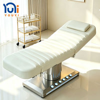 Table de massage électrique à 3 moteurs avec lumière LED et base en acier inoxydable réglable pour salon de beauté