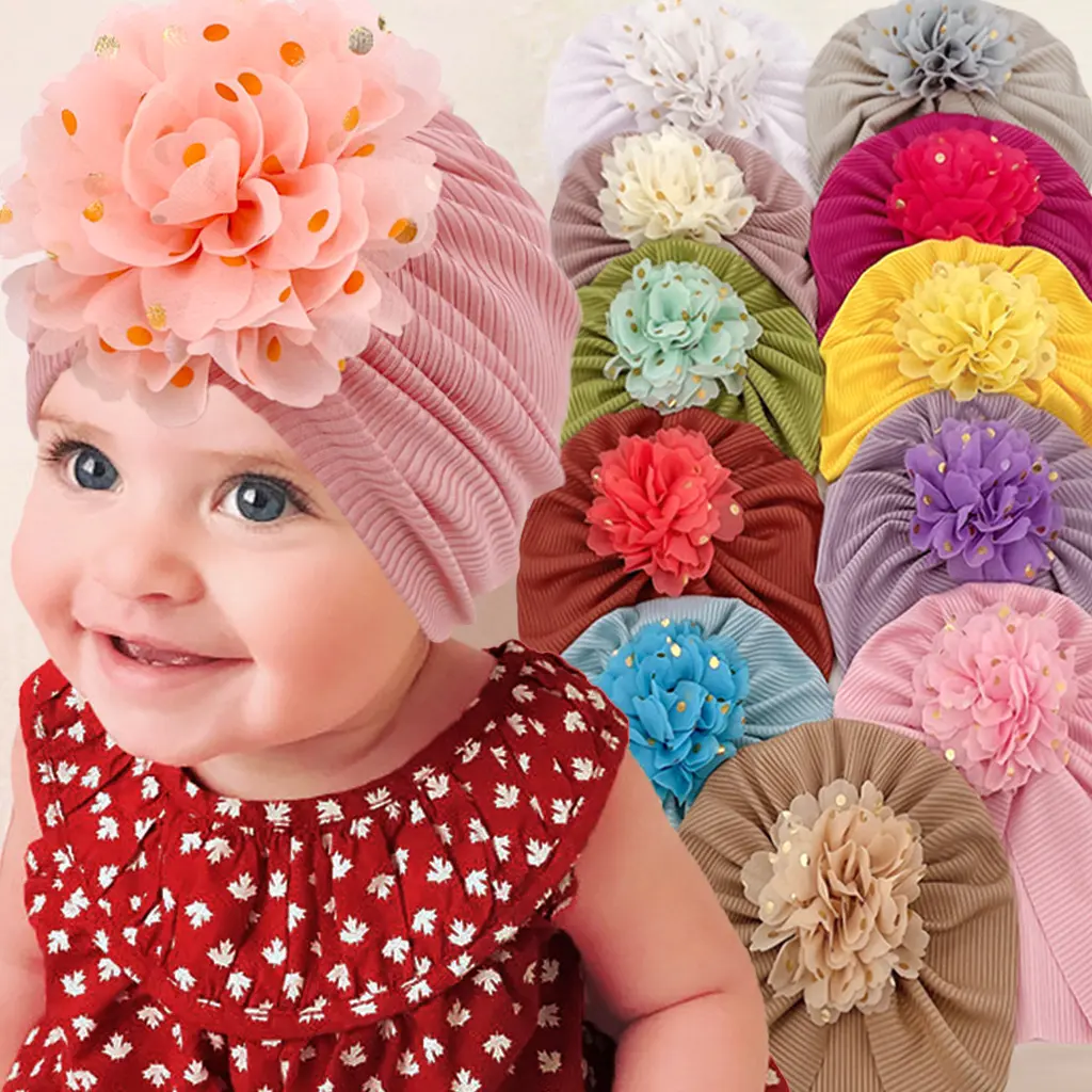 כותנה רכה מוצקה בית חולים לתינוק טורבן כובע קשר רצועת שיער פרח גדול סרט ראש תינוק אלסטי עטיפת ראש לתינוק