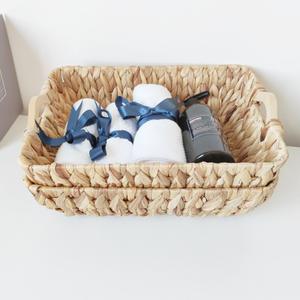 Cesta de almacenamiento tejida a mano, rectangular, de ratán natural, para organización del hogar, para baño, cocina, sala de estar - Product Image 1