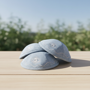 Kipá Judía Personalizada con Logotipo Bordado Plano en Hebreo Azul para Adultos y Niños, Kipá Israelí Étnica para Bar Mitzvá - Product Image 3