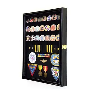 14X18 Inch Tùy Chỉnh Đen Challenge Coin/Huy Chương/Huy Hiệu/Ribbons/Insignia / Buttons Chips Combo Hiển Thị Trường Hợp Box Cabinet