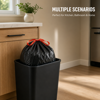 Sacs poubelles noirs à cordon en HDPE 35 microns, rouleau de 50 pièces, sacs poubelles sur mesure pour le nettoyage domestique