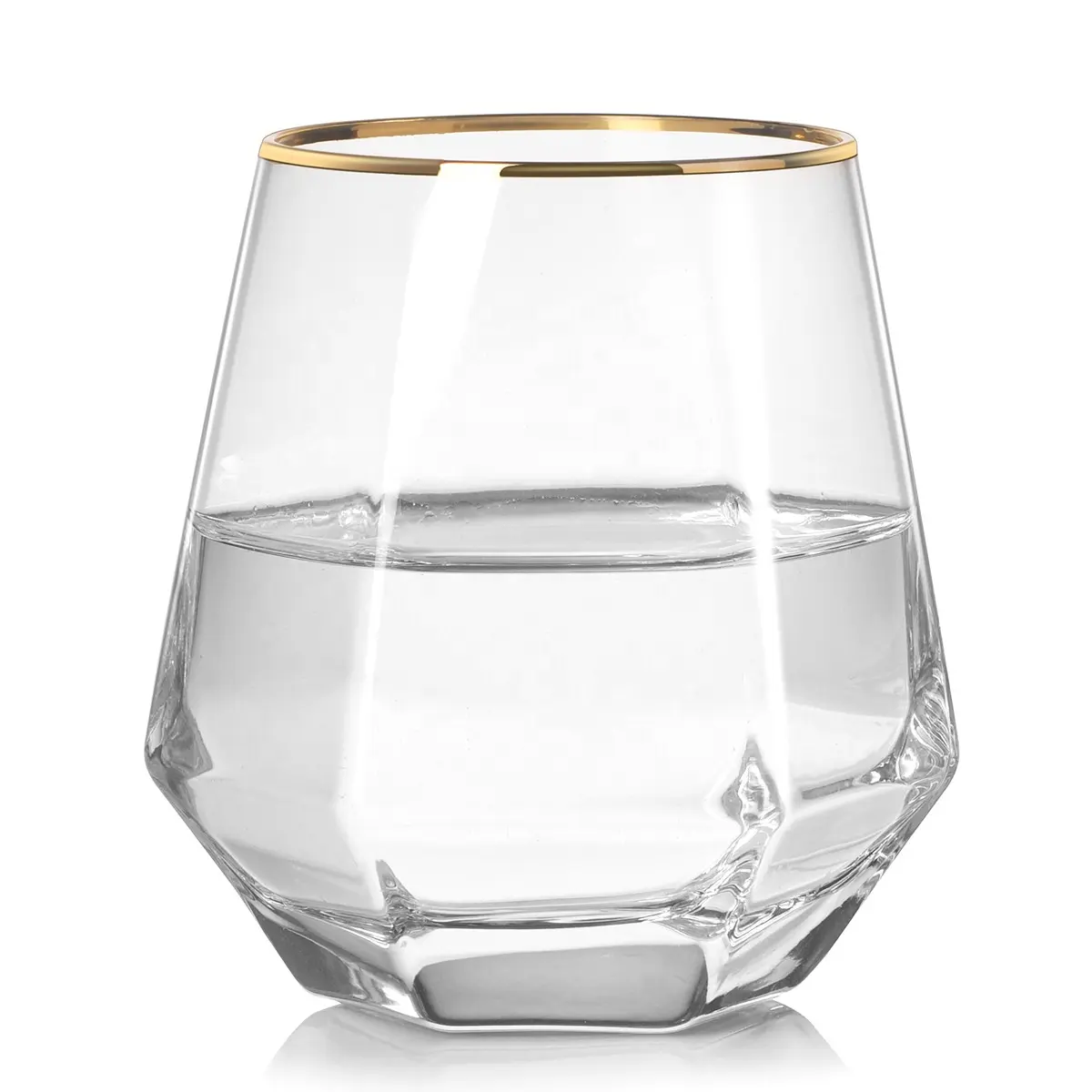 Wholesale Nordic Style Diamond Shape Gold Rim Grey Pink Whiskey Glass Cup