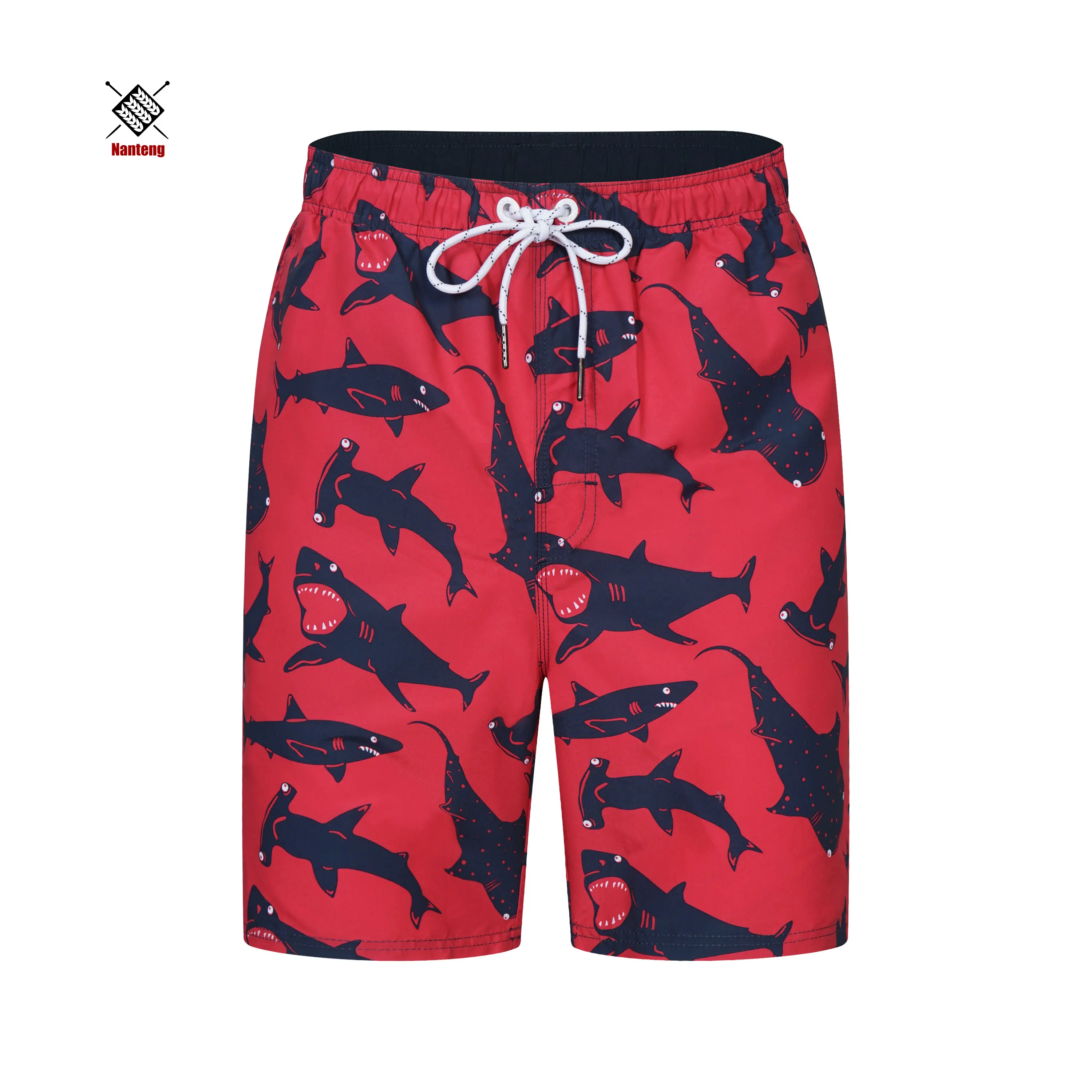 Produttore di alta qualità Rose Red Shark Pattern Beach Luxury Quick Dry Mesh Swim Gym Shorts Men