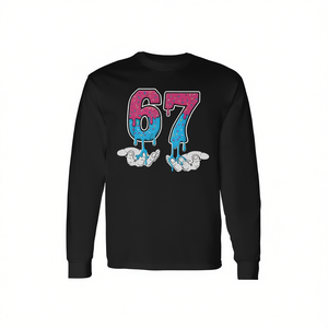 67 Ice Cream Drip T-shirt a maniche lunghe da ragazzo con scollo rotondo e stampa digitale in stile meme - Product Image 2