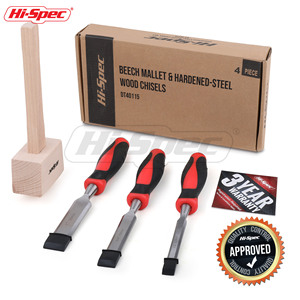 Hi-Spec Carving Chisel Set 1 3/4 1/2 Inch Woodworking Tools With Wooden Mallet - Product Image 5
