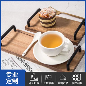 Acacia Wood <b>Tray</b> With Metal Handle Solid Wood Serving <b>Tray</b> For Cake Fruit Afternoon <b>Tea</b> Residential Use - Product Image 3