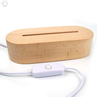 Lampe de nuit ovale en acrylique 3D personnalisable, avec base en bois, chargement USB, LED blanc chaud, lampe de table personnalisée, lumière de nuit en bois DIY