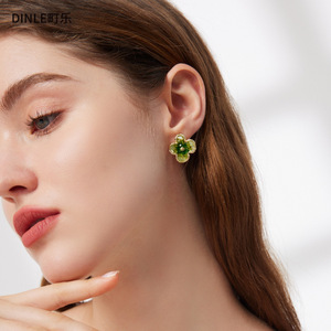 ต่างหูรูปดอกไม้ Dinle เงินแท้ S925 ประดับคริสตัลแบบ Bezel Setting สำหรับใส่ทุกวัน - Product Image 2