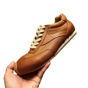 Leather Boat Shoes Perforated Breathable Men's Casual Shoes Flat <b>Heel</b> Front Laces Brown <b>White</b> Black Solid Color Youth Style - Product Image 5