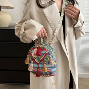 2025 <b>Lightweight</b> Women's Ethnic Style Tassel Crossbody <b>Backpack</b> Zipper Closure Geometric Pattern 20L Capacity Versatile Travel - Product Image 5