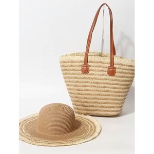 Sac fourre-tout en toile grande capacité pour femme, style mode, avec chapeau de soleil en paille, idéal pour l'été, les voyages transfrontaliers, l'automne, le printemps et la plage - Product Image 4