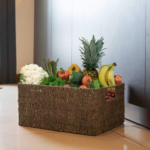 Ensemble de paniers de rangement en paille tressée faits à la main de style japonais, rectangulaires, petits, moyens et grands, pour salle de bain, cuisine, salon, chambre à coucher - Product Image 2