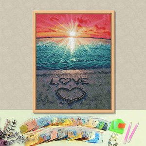 Peinture Diamant Encadrée Paysage Coucher de Soleil Cœur d'Amour Perles Rondes Kit DIY Décoration Murale Paysage - Product Image 1