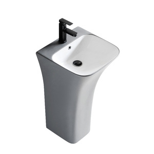 Lavabo de Cerámica Gris con Pedestal, Rectangular, de un Solo Orificio, para Colocar en el Suelo, con Acabado Liso - Product Image 5