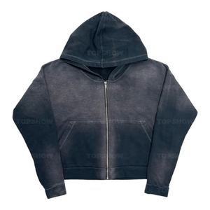 Sweat-shirts à capuche imprimés personnalisés en coton French Terry, effet vintage délavé, effet délavé à l'acide, coupe oversize, zippés, pour hommes - Product Image 1