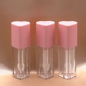 Großhandel Herzform 5ML Pinsel Lip gloss Tuben leere benutzer definierte Lip gloss Tuben mit Logo Flaschen