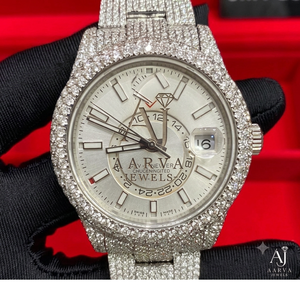 Montre habillée analogique Iced Miyota mécanique en acier inoxydable 18 mm avec bracelet en cristal et cadran blanc, idéale pour les cadeaux et les soirées - Product Image 1