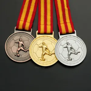 Kustom Sepak Bola Olahraga Permainan Gantung Leher Souvenir Logam Besi Medali Emas