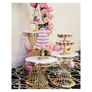 Événements de mariage en acier inoxydable rond <span class=keywords><strong>verre</strong></span> or métal fleur stand gâteau table - Product Image 1